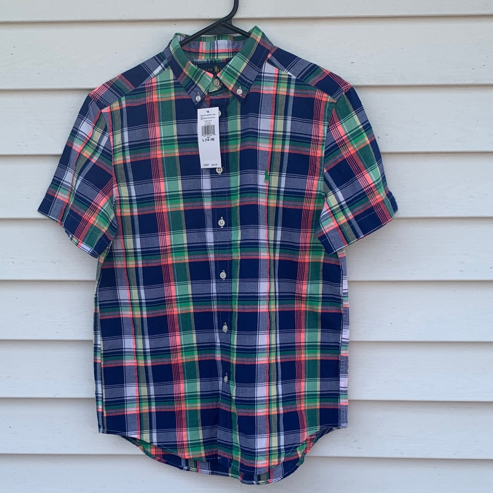 Ralph Lauren boys Plaid Short Sleeve Shirt size 14 16 NWT